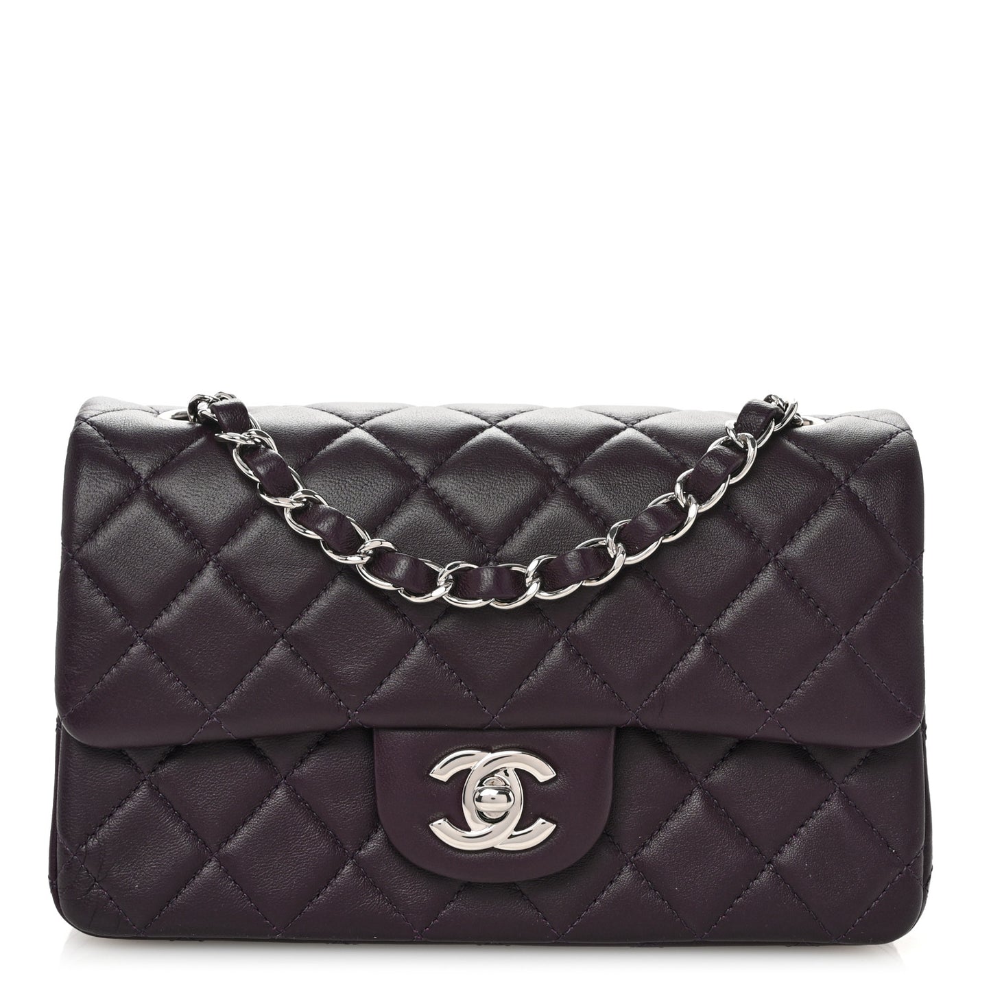 Lambskin Quilted Mini Rectangular Flap Dark Purple