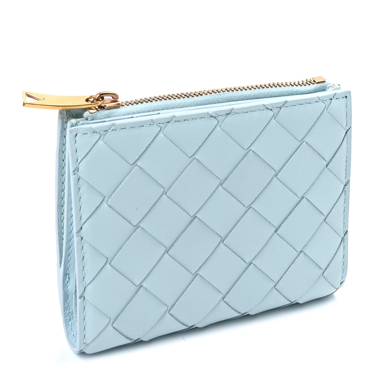 Nappa Intrecciato Bifold Zip Wallet Teal Washed