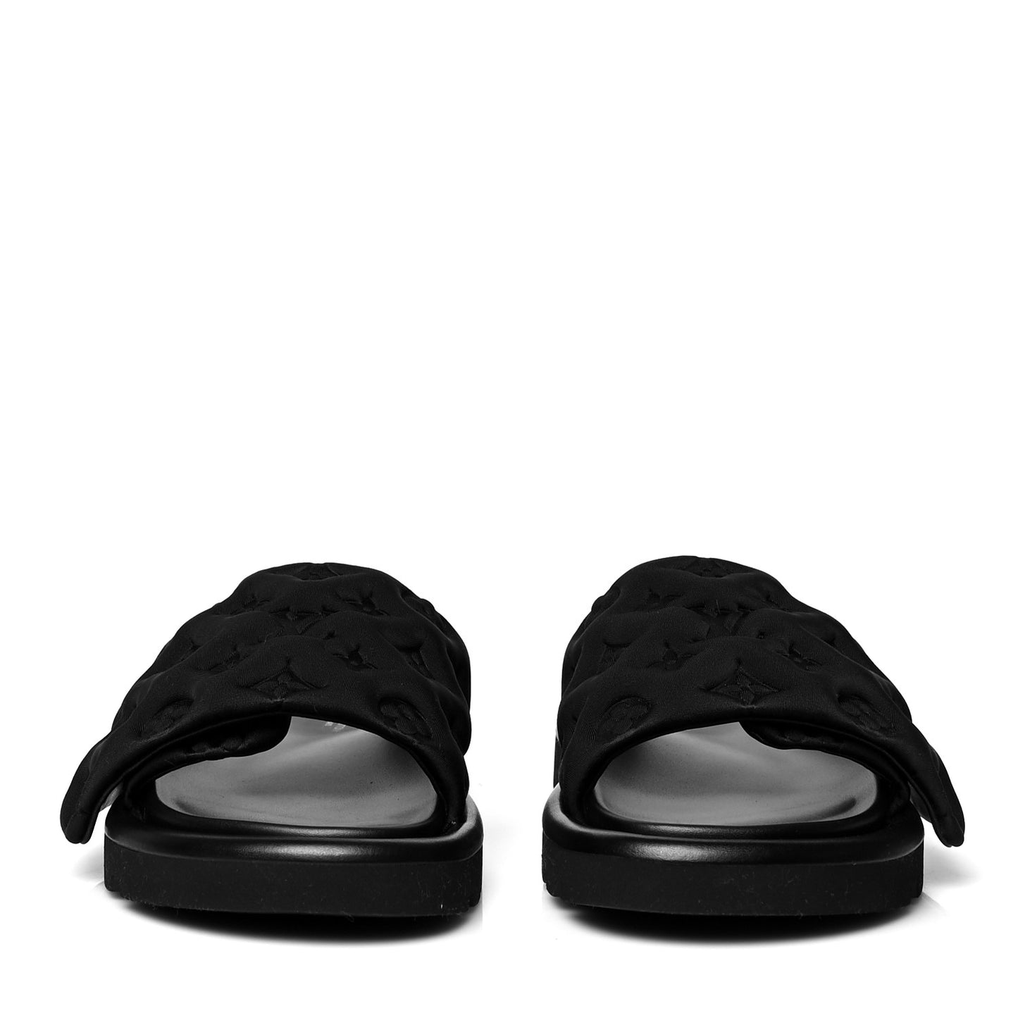 Technical Fabric Embossed Monogram Pool Pillow Comfort Mules 38 Black