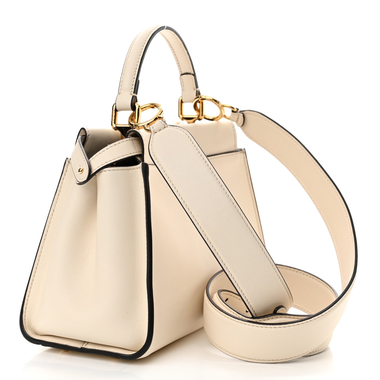 Fendi Vitello Seta Suede FF Mini Peekaboo Iconic Satchel Uovo Sigaro Marrone 3 of 13