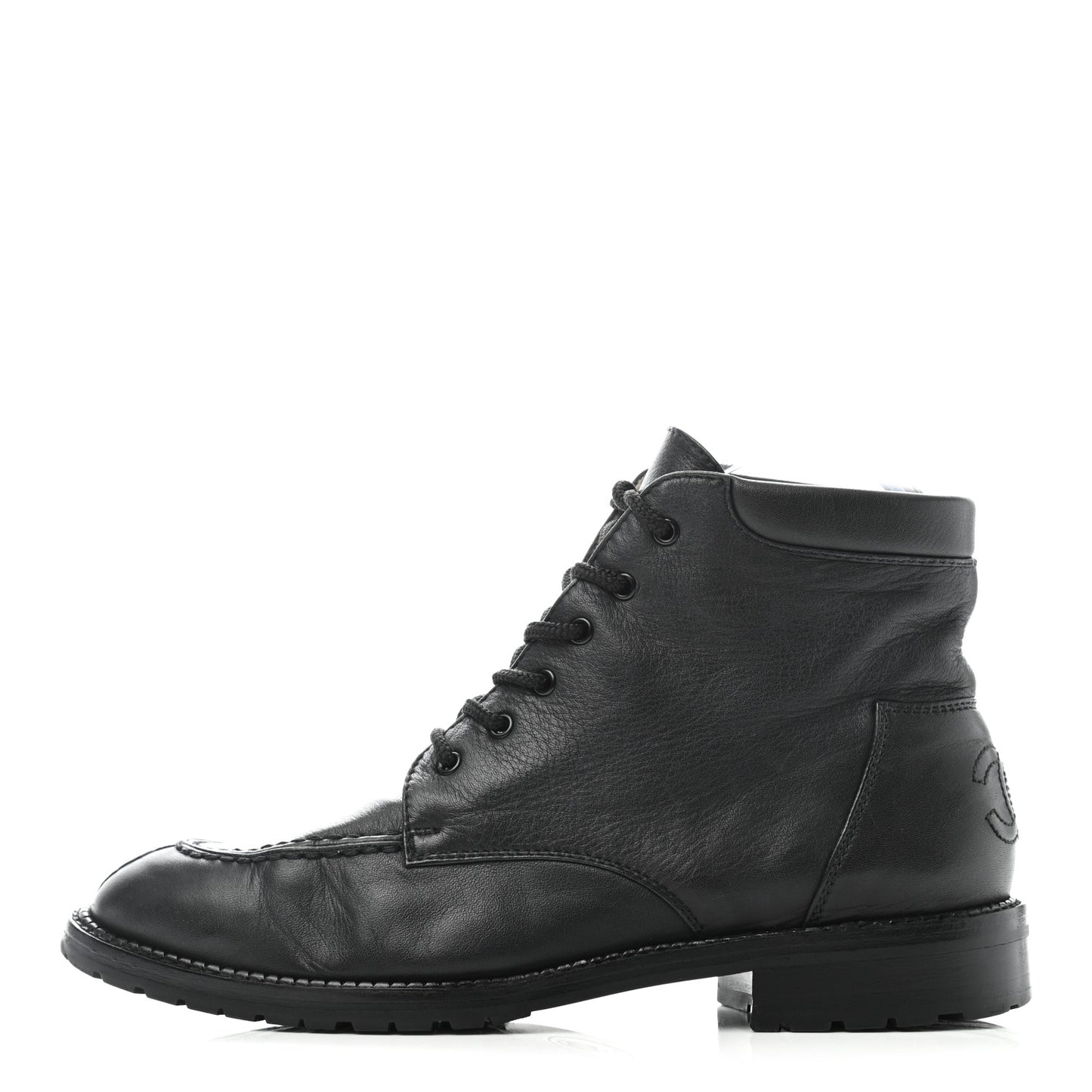 Calfskin Lace Up Combat Boots 36.5 Black