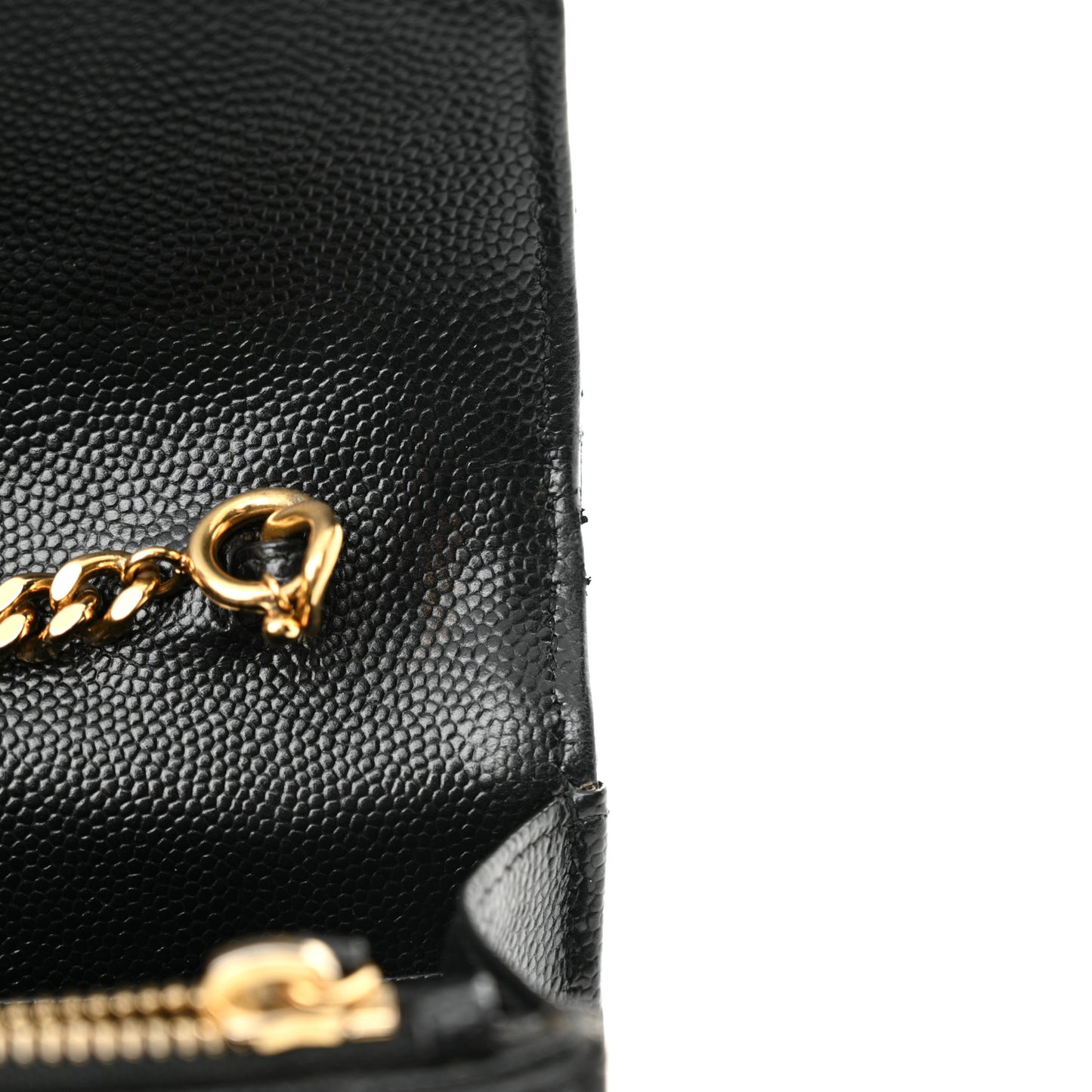 Grain De Poudre Matelasse Chevron Monogram Envelope Chain Wallet Black