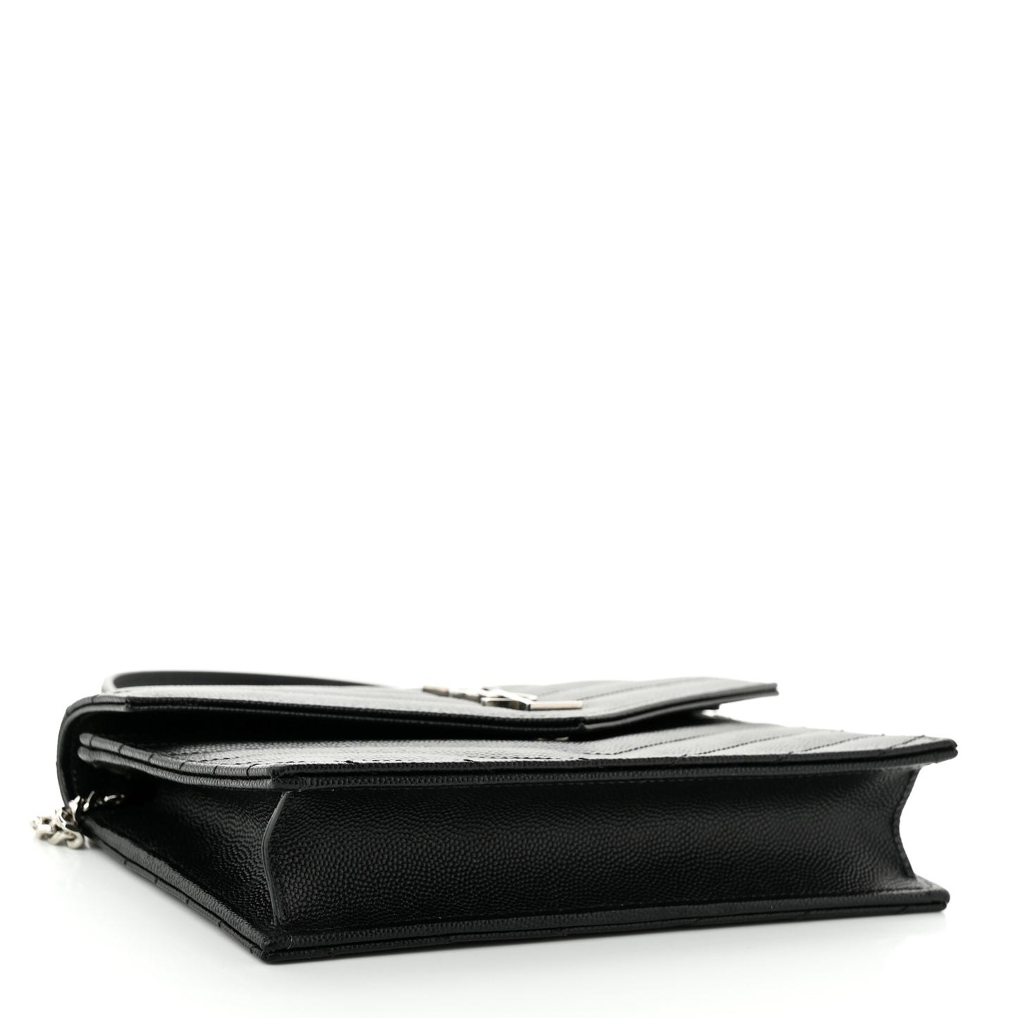 Grain De Poudre Matelasse Chevron Monogram Envelope Chain Wallet Black