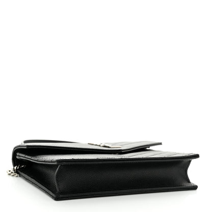 Saint Laurent Grain De Poudre Matelasse Chevron Monogram Envelope Chain Wallet Black 4 of 9
