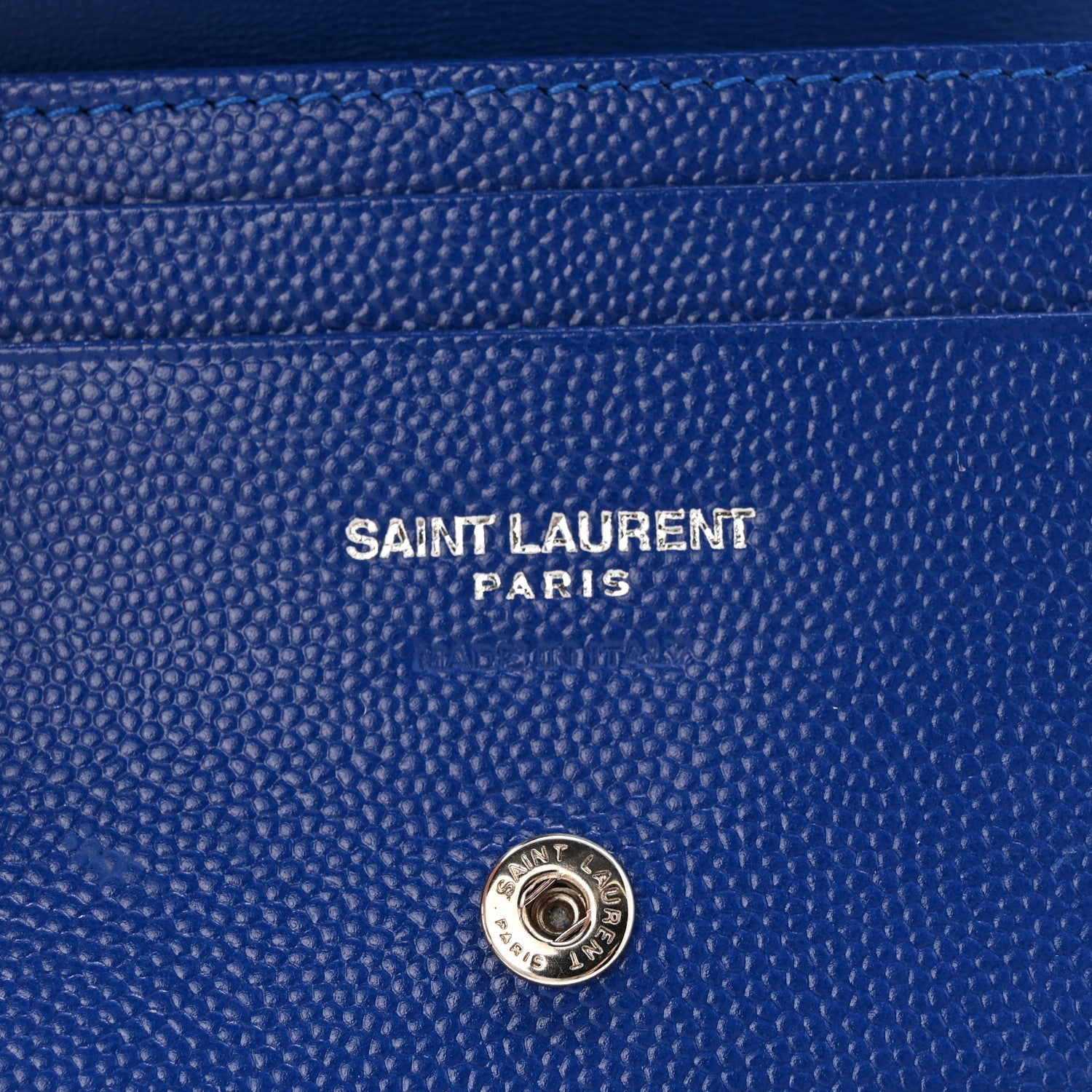 Saint Laurent Grain De Poudre Matelasse Chevron Monogram Flap Card Case Blue Gitano 6 of 11