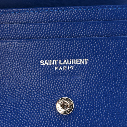 Saint Laurent Grain De Poudre Matelasse Chevron Monogram Flap Card Case Blue Gitano 6 of 11