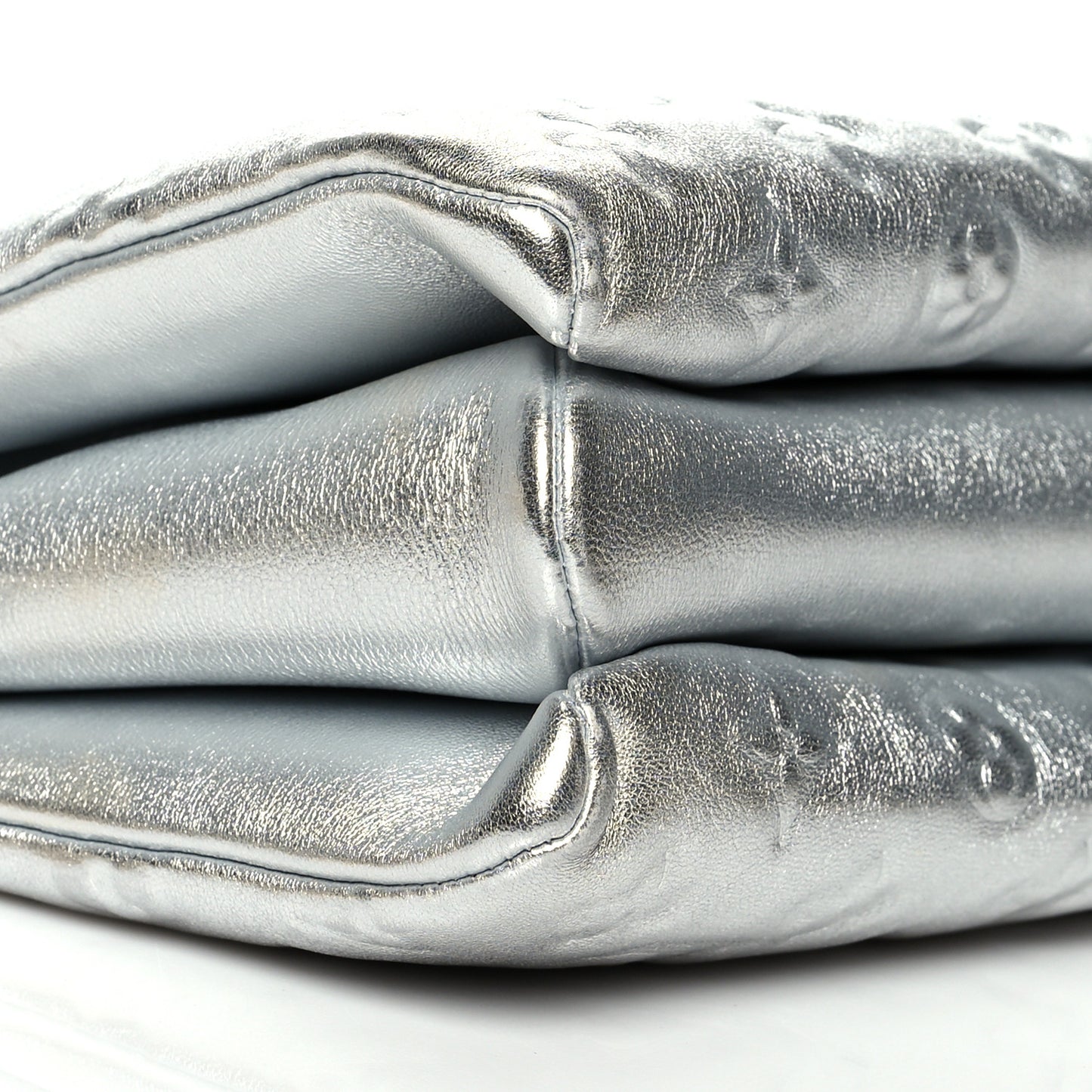 Metallic Lambskin Embossed Monogram Coussin PM Silver