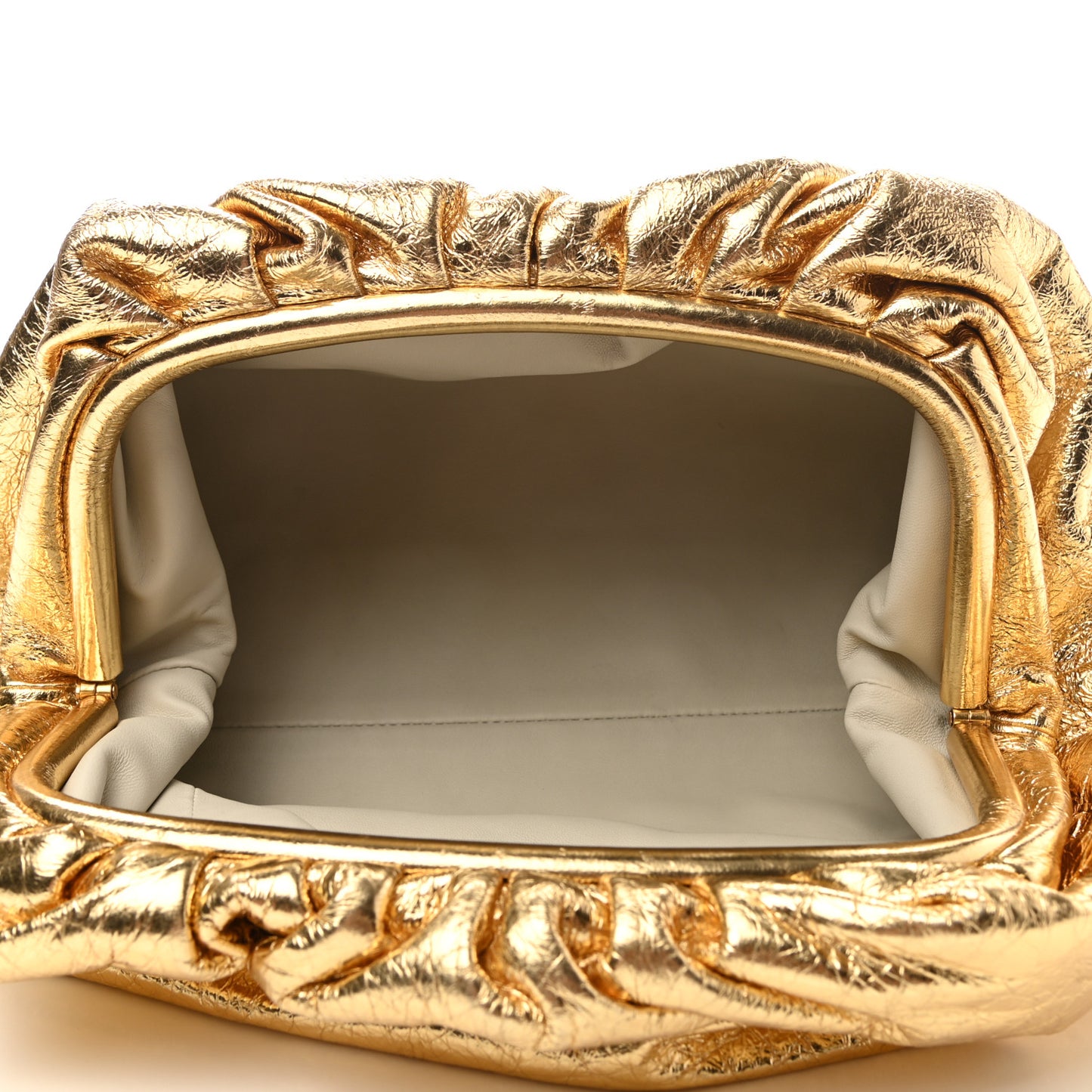 Metallic Crinkled Lambskin The Pouch Oversized Clutch Oro