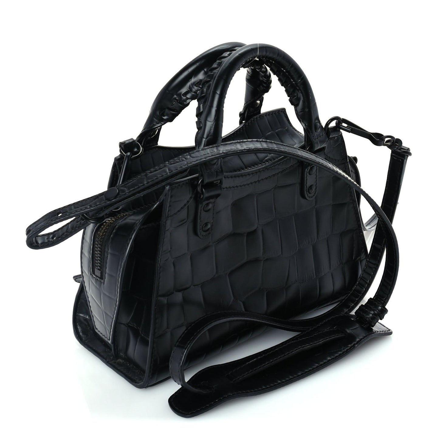 Semi Shiny Calfskin Crocodile Embossed Neo Classic Black Hardware Mini City Black