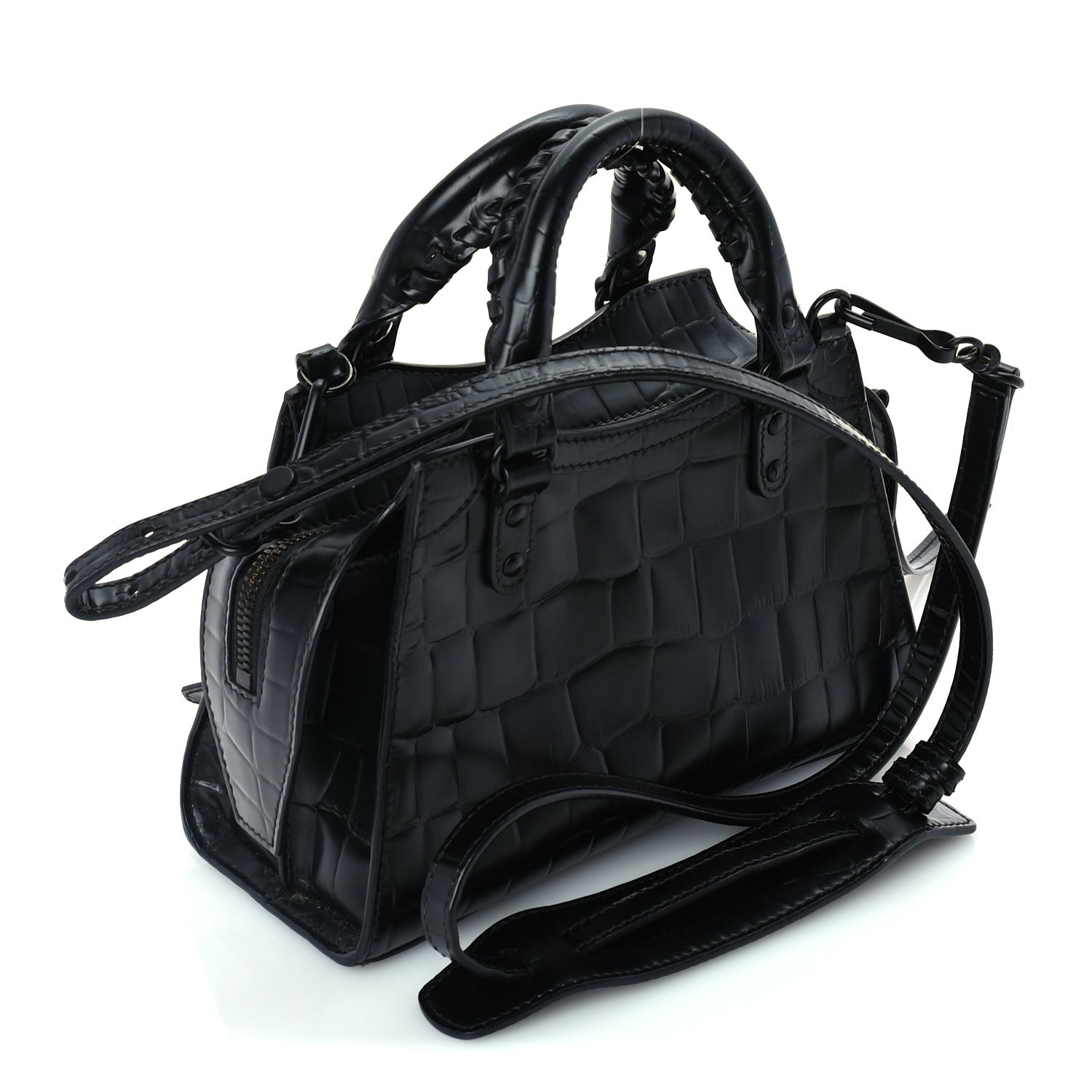 Balenciaga Semi Shiny Calfskin Crocodile Embossed Neo Classic Black Hardware Mini City Black 2 of 8