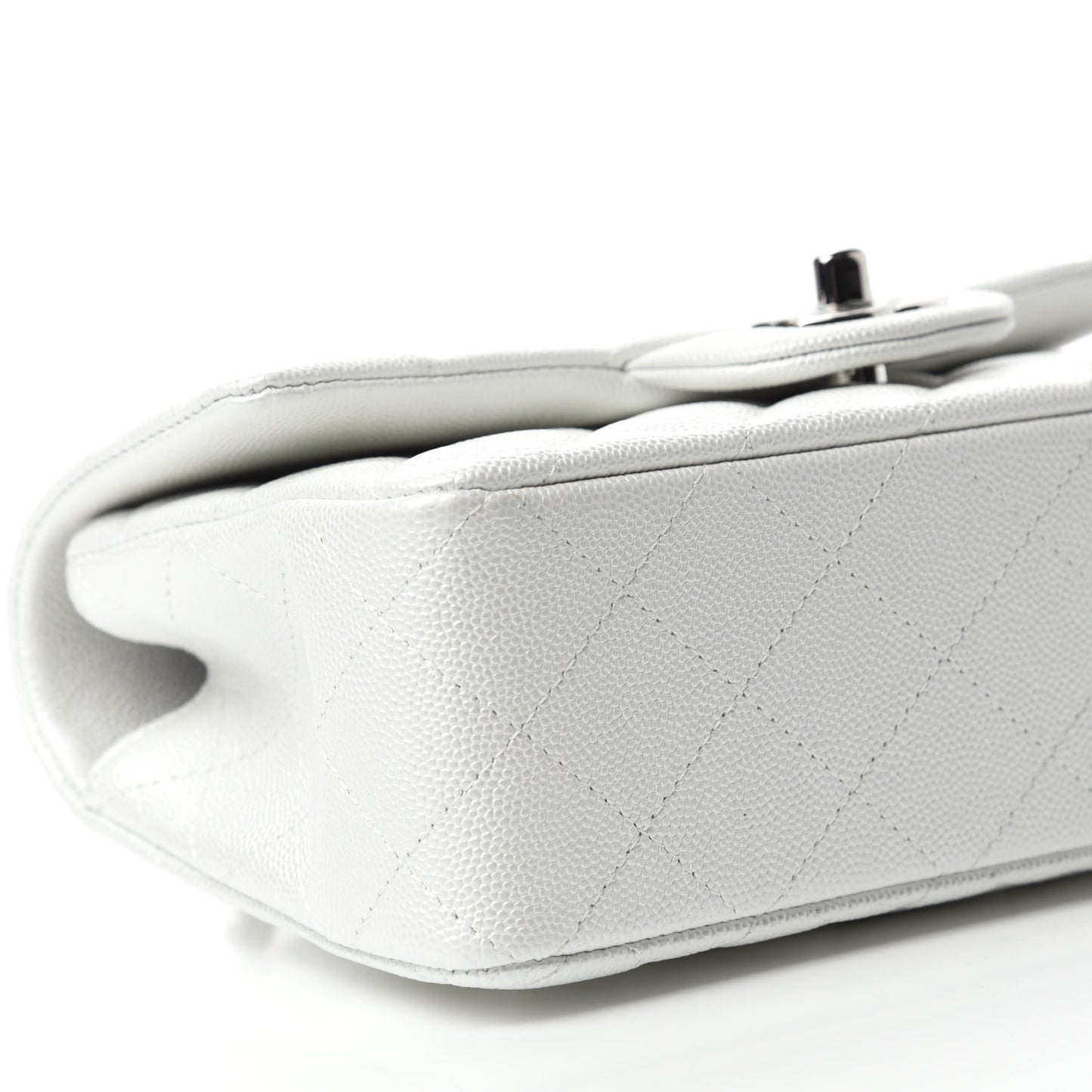 Iridescent Caviar Quilted Mini Top Handle Rectangular Flap White