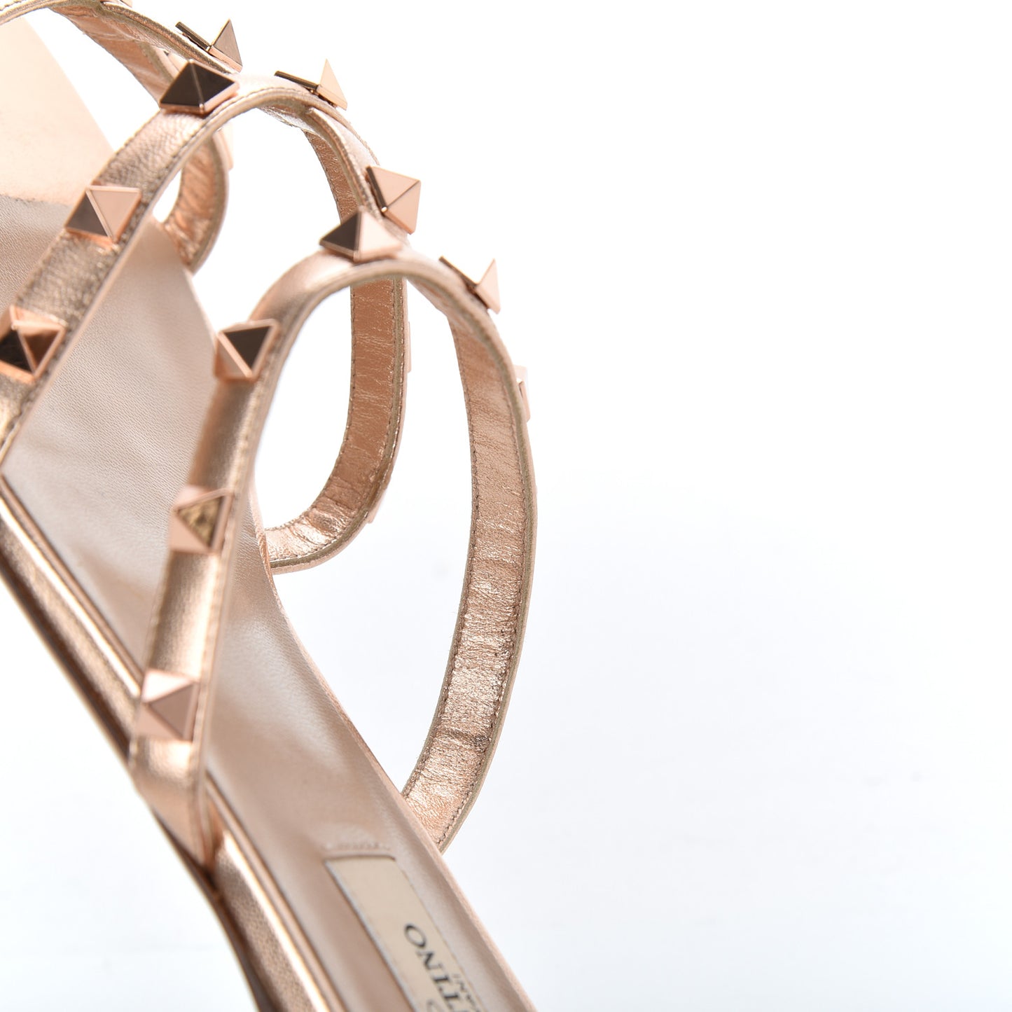 Metallic Nappa Rockstud Caged Flat Slide Sandals 38 Rame