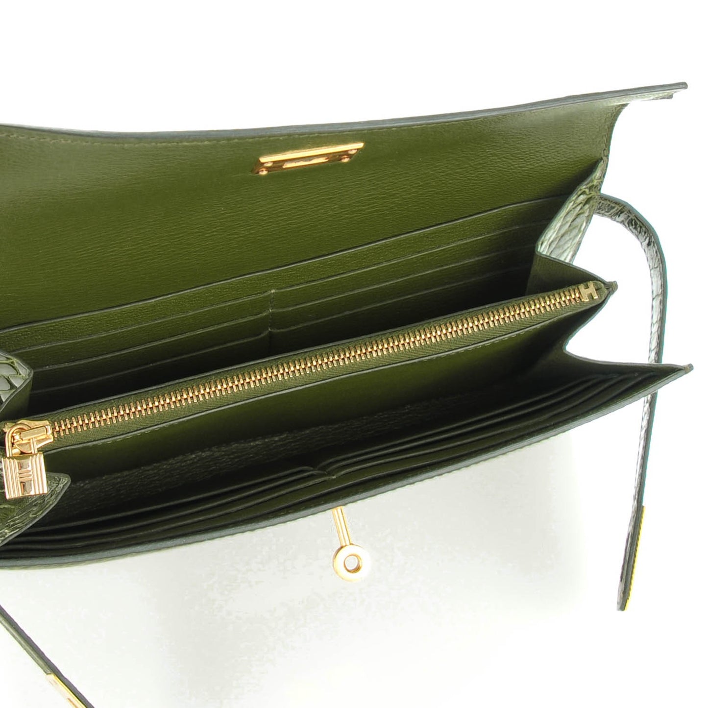Shiny Alligator Kelly Longue Wallet Vert Veronese