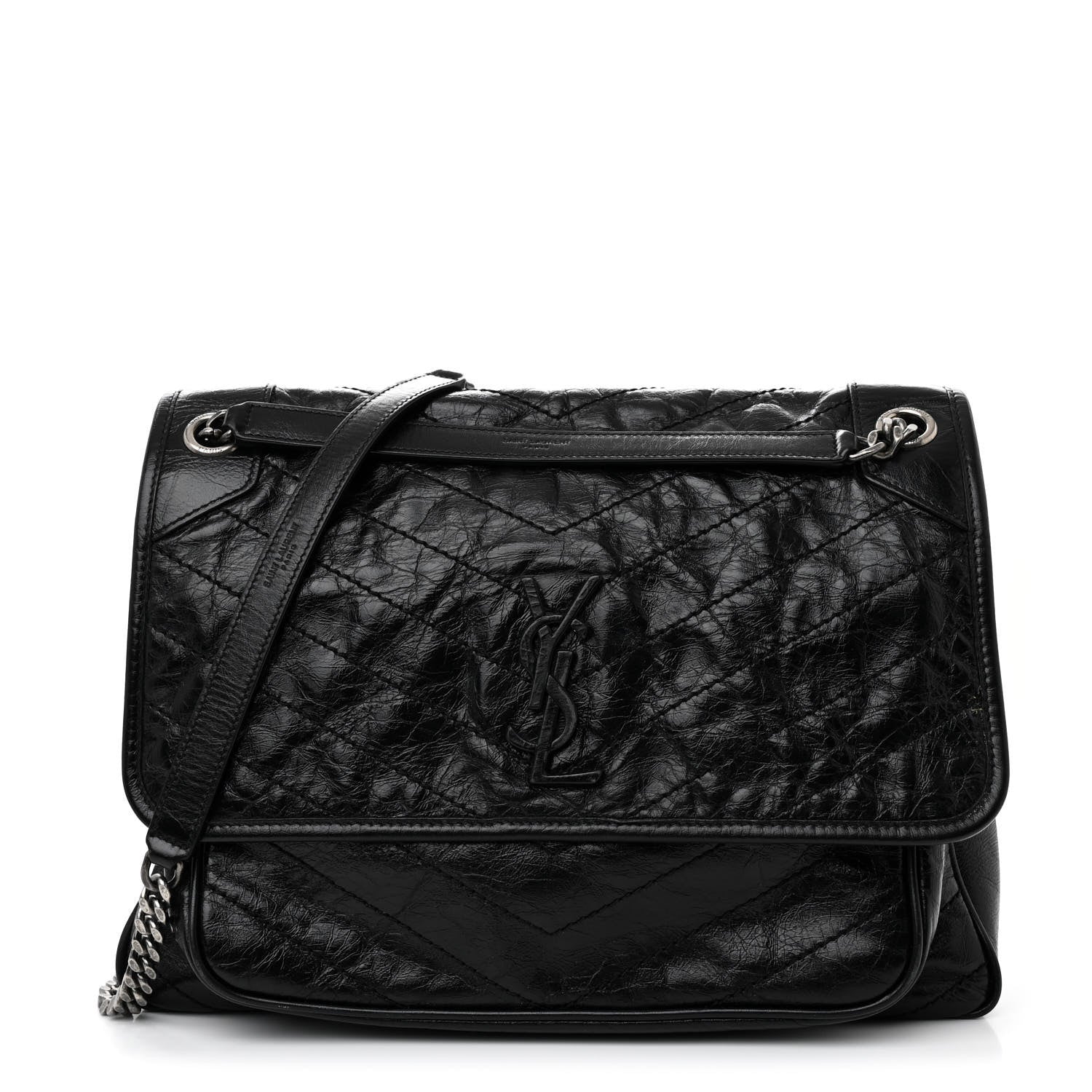 Saint Laurent Crinkled Calfskin Matelasse Monogram Large Niki Chain Satchel Black 1 of 14