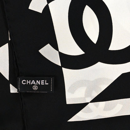 Chanel Silk Coco CC Square Scarf Black Ivory 3 of 3