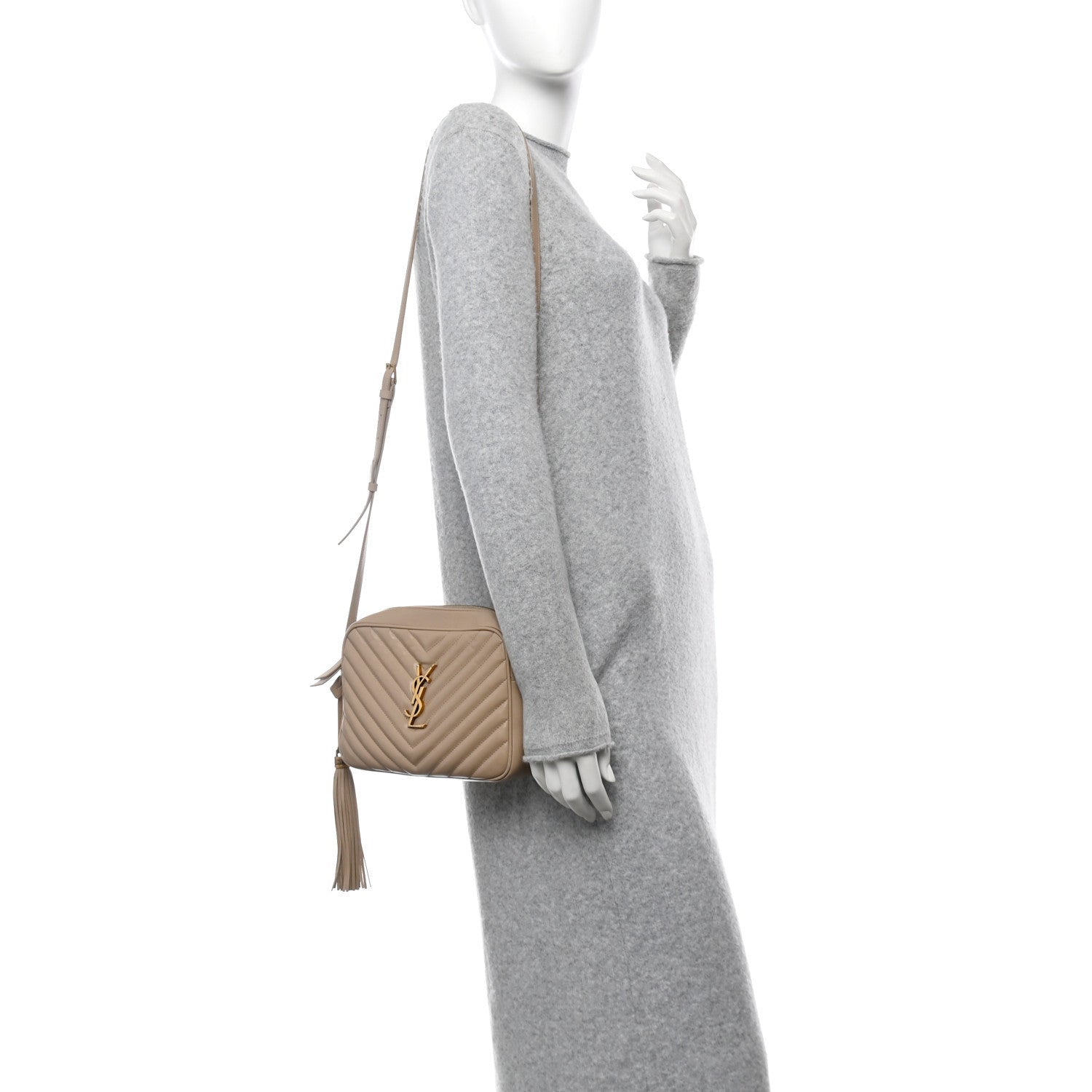 Saint Laurent Calfskin Matelasse Monogram Lou Camera Bag Dark Beige 2 of 7