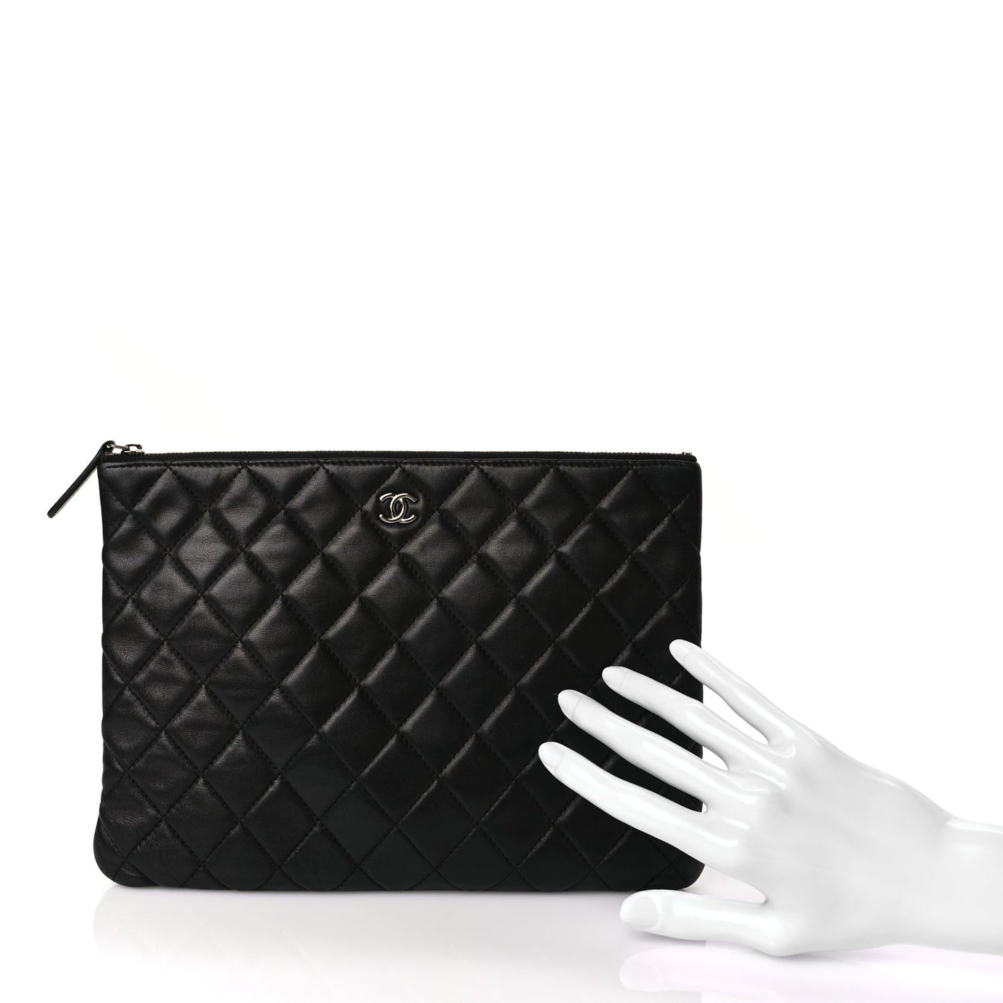 Lambskin Quilted Medium Cosmetic Case Black