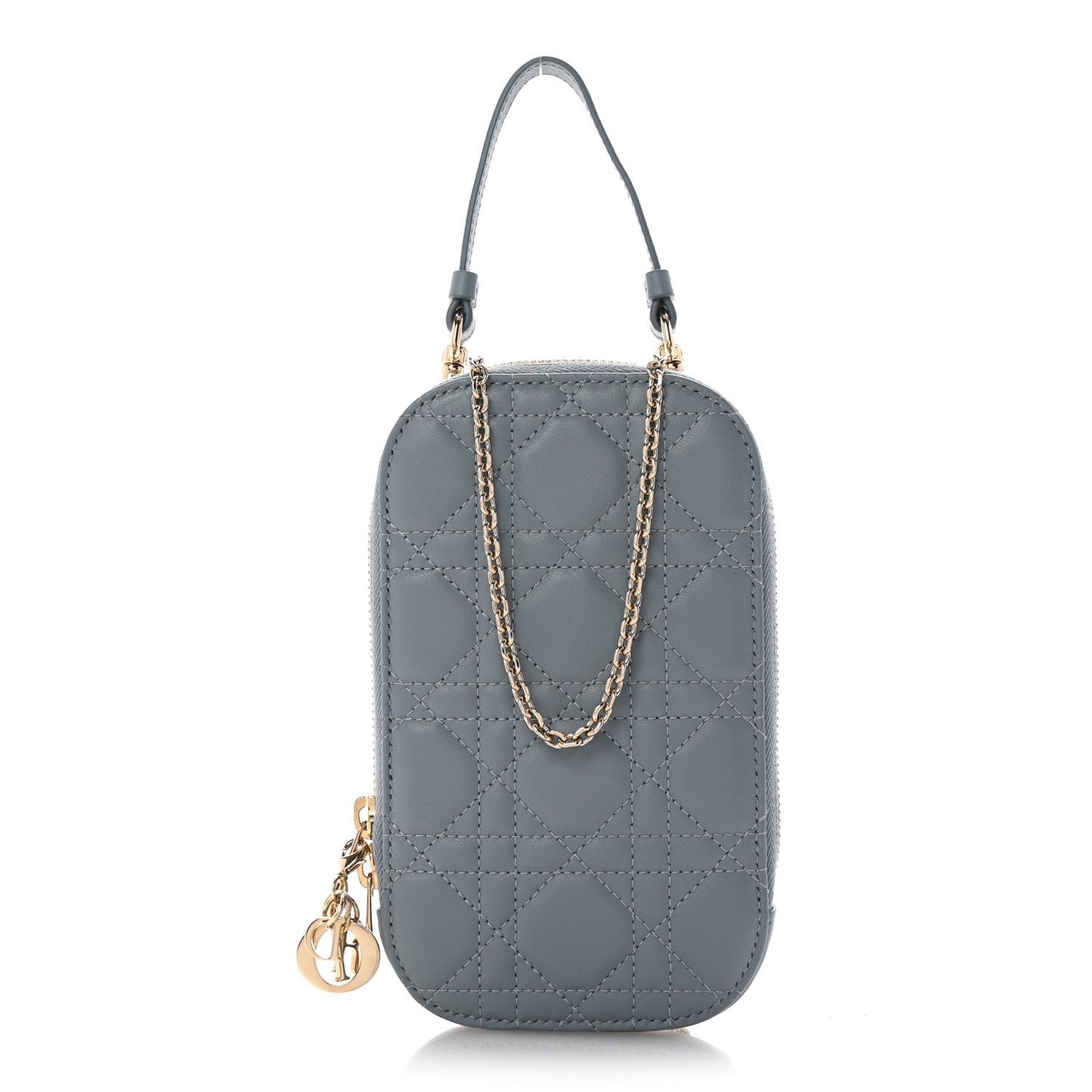 Lambskin Cannage Lady Dior Phone Holder Cloud Blue