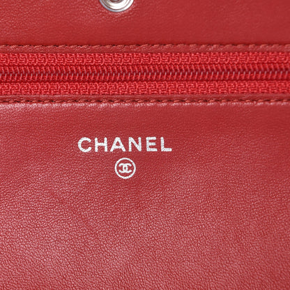 Chanel Lambskin Quilted Wallet On Chain WOC Red 6 of 8