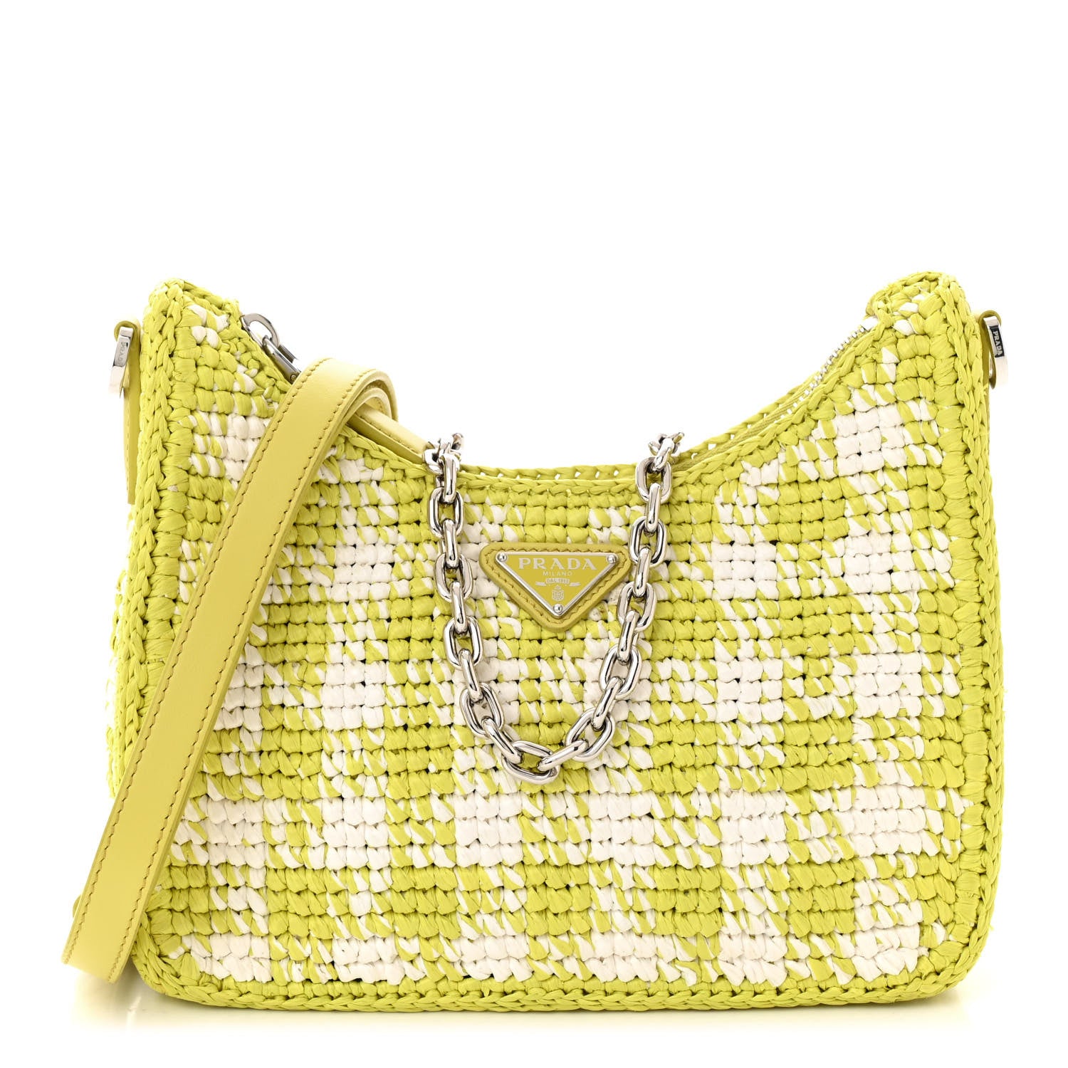 Prada Yarn Raffia Effect Crochet Mini Re-Edition Shoulder Bag Citron Yellow 1 of 12