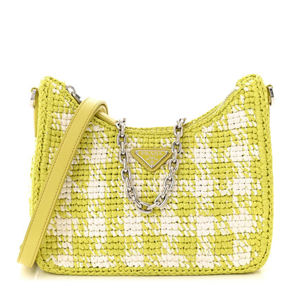 Prada Yarn Raffia Effect Crochet Mini Re-Edition Shoulder Bag Citron Yellow 1 of 12
