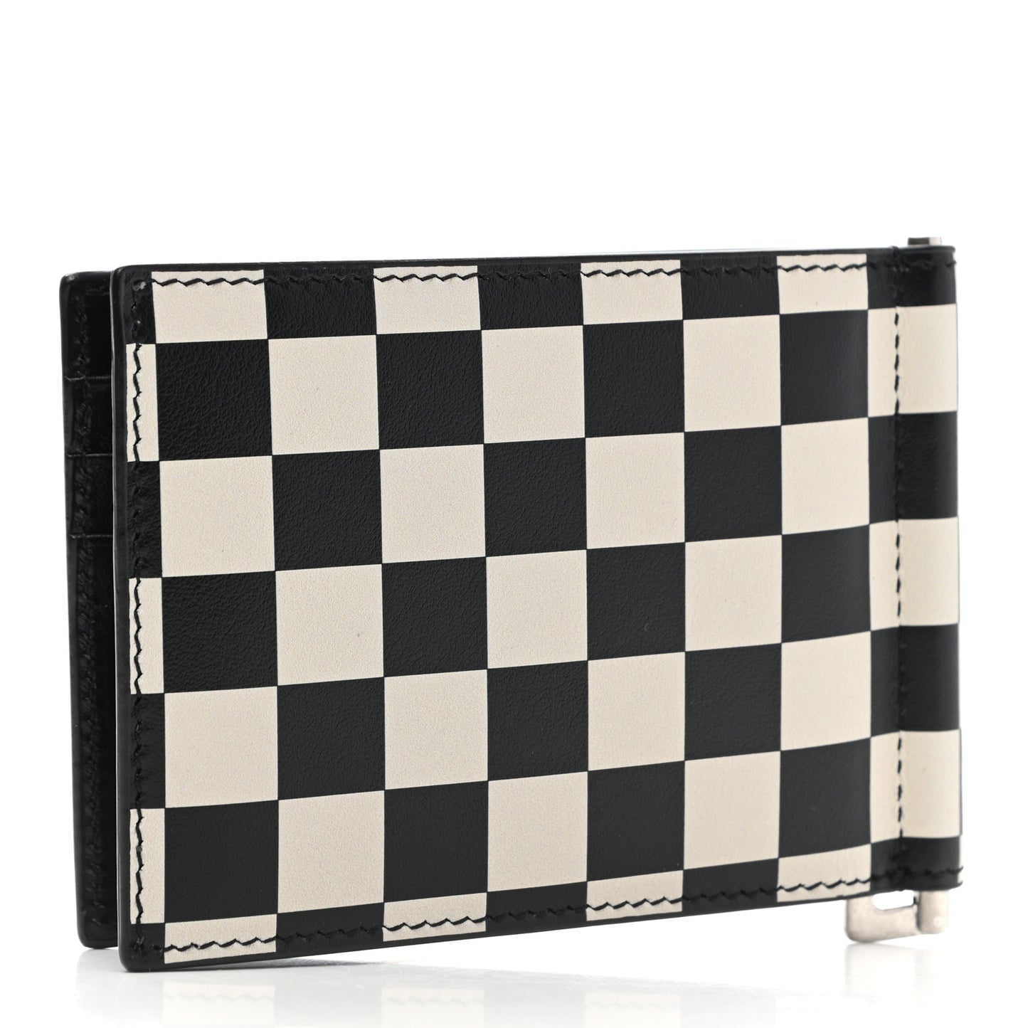 Calfskin Checkerboard Bill Clip Card Case Black