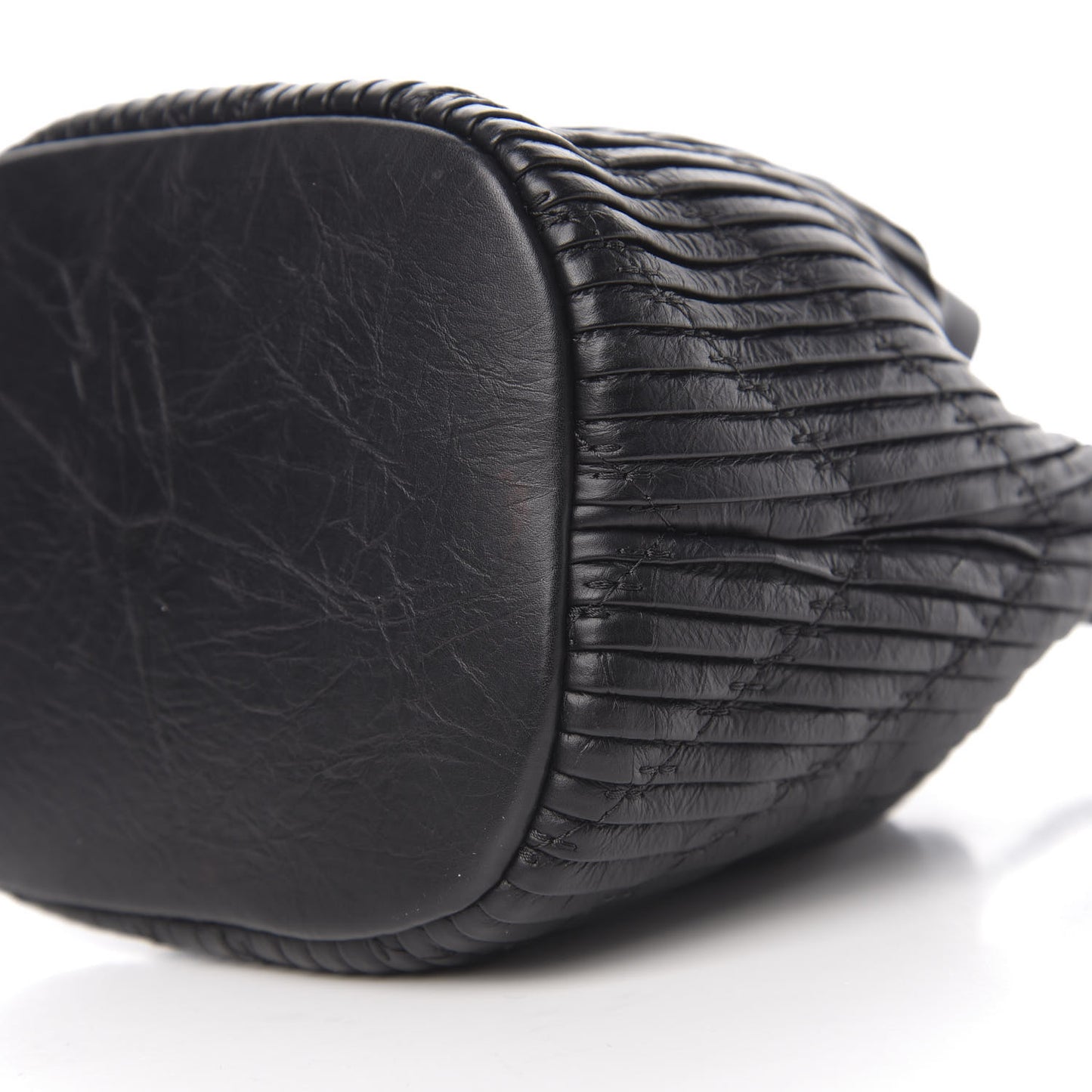 Iridescent Crumpled Calfskin Coco Pleats Small Drawstring Bag Black