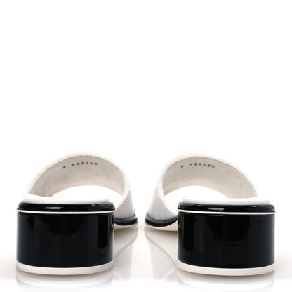 Chanel Cotton Logo Mule Sandals 39 White Black 6 of 7