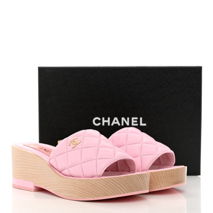 Chanel Lambskin Quilted CC Slip On Platform Sandals 40 Pink 9 of 9