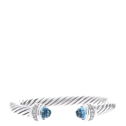 David Yurman Sterling Silver Blue Topaz Diamond 7mm Cable Classics Bracelet 1 of 6