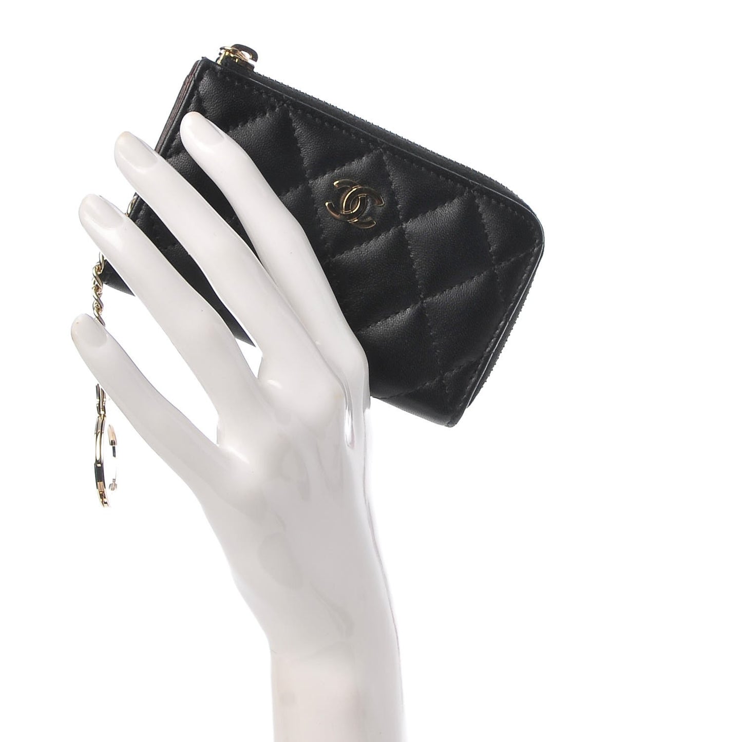 Lambskin Quilted Key Holder Case Black