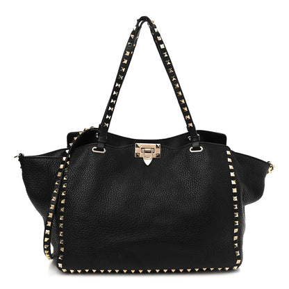 Valentino Garavani Pebbled Calfskin Medium Rockstud Tote Black 1 of 13