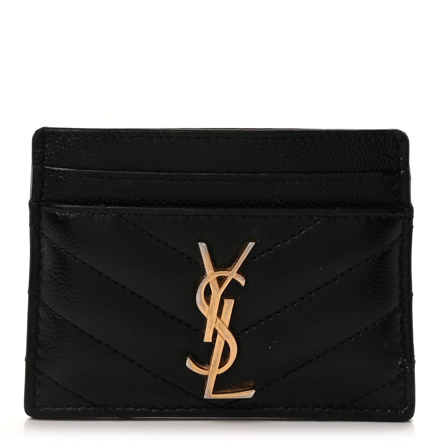 Grain De Poudre Matelasse Chevron Monogram Credit Card Case  Black