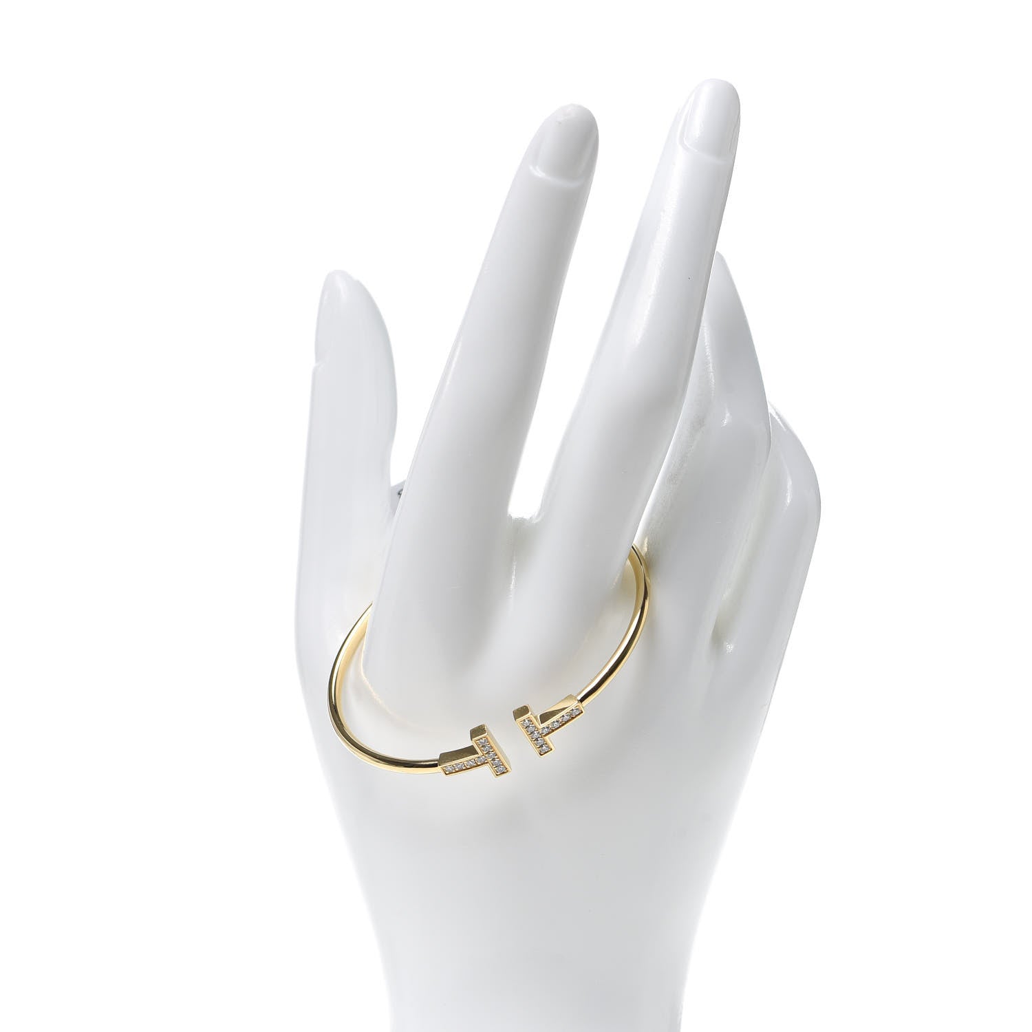 Tiffany 18K Yellow Gold Diamond T Wire Bracelet 2 of 5