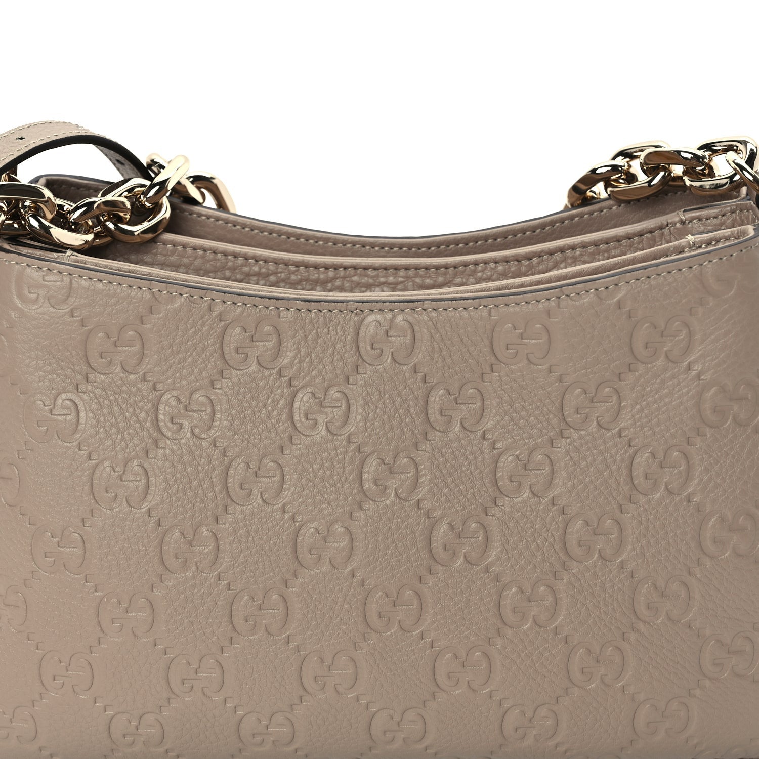 Gucci GG Grainy Calfskin Emblem Shoulder Bag  Taupe 6 of 8
