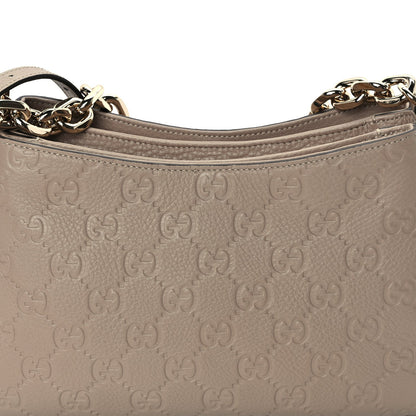 Gucci GG Grainy Calfskin Emblem Shoulder Bag  Taupe 6 of 8