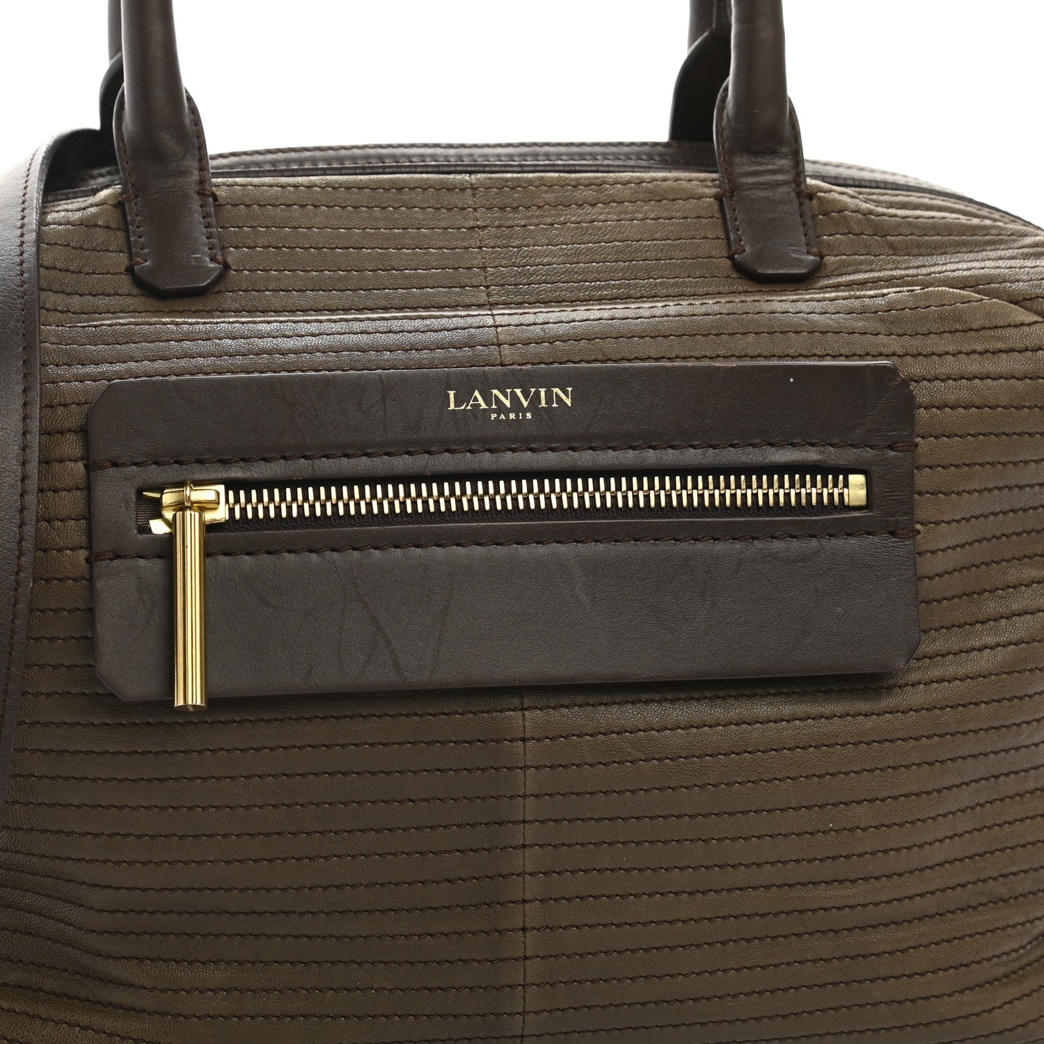 Lanvin Lambskin Stitched Padam Bowling Satchel Brown 8 of 14
