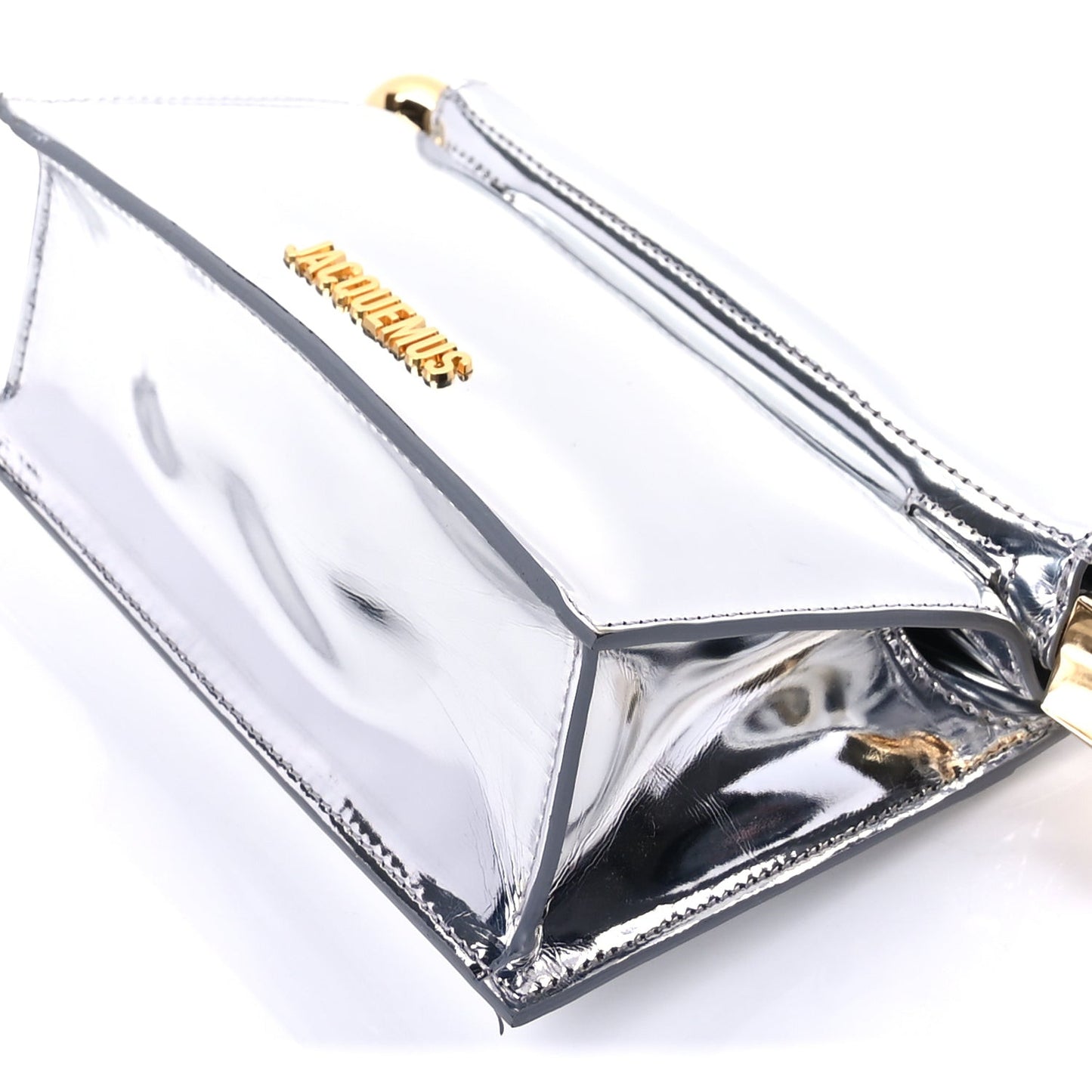 Metallic Patent Calfskin La Pochette Rond Carre  Silver