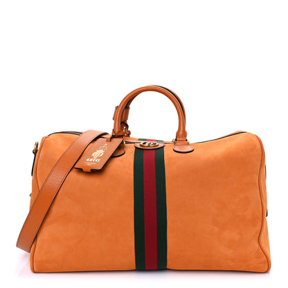 Gucci Suede Calfskin Web Medium Savoy Duffle Bag Orange 1 of 8