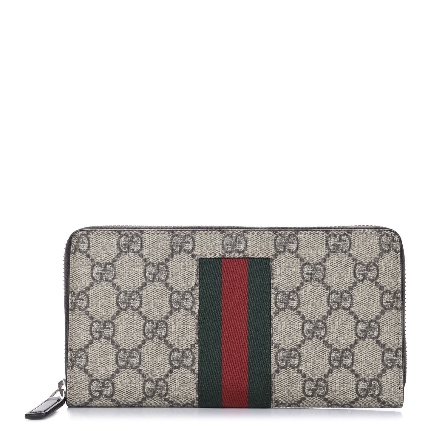 GG Supreme Monogram Web Zip Around Wallet Beige Cocoa