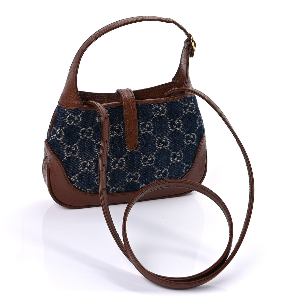 New Denim GG Monogram Calfskin Mini Jackie 1961 Hobo Blue Tea Cuir