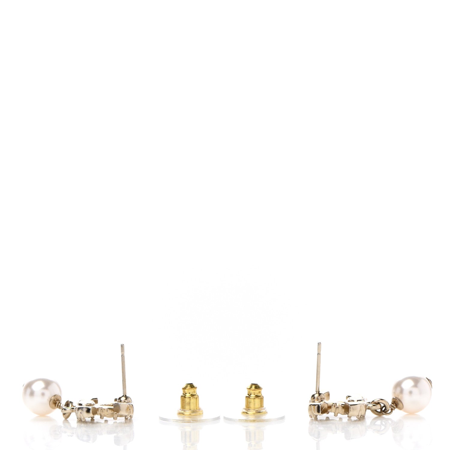 Chanel Crystal Pearl CC Drop Earrings Gold 3 of 5