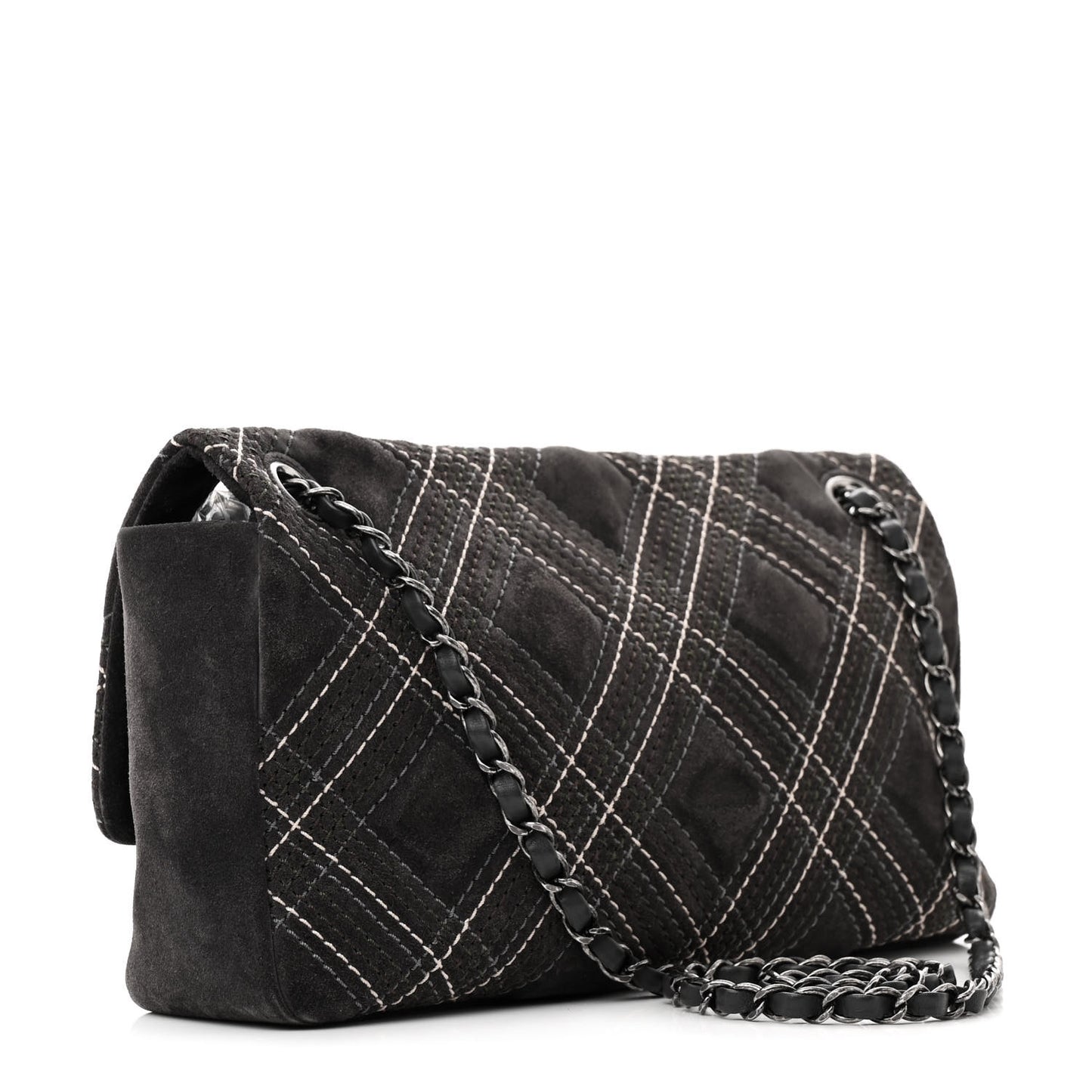 Suede Stitched Jumbo Saltire Single Flap Grey