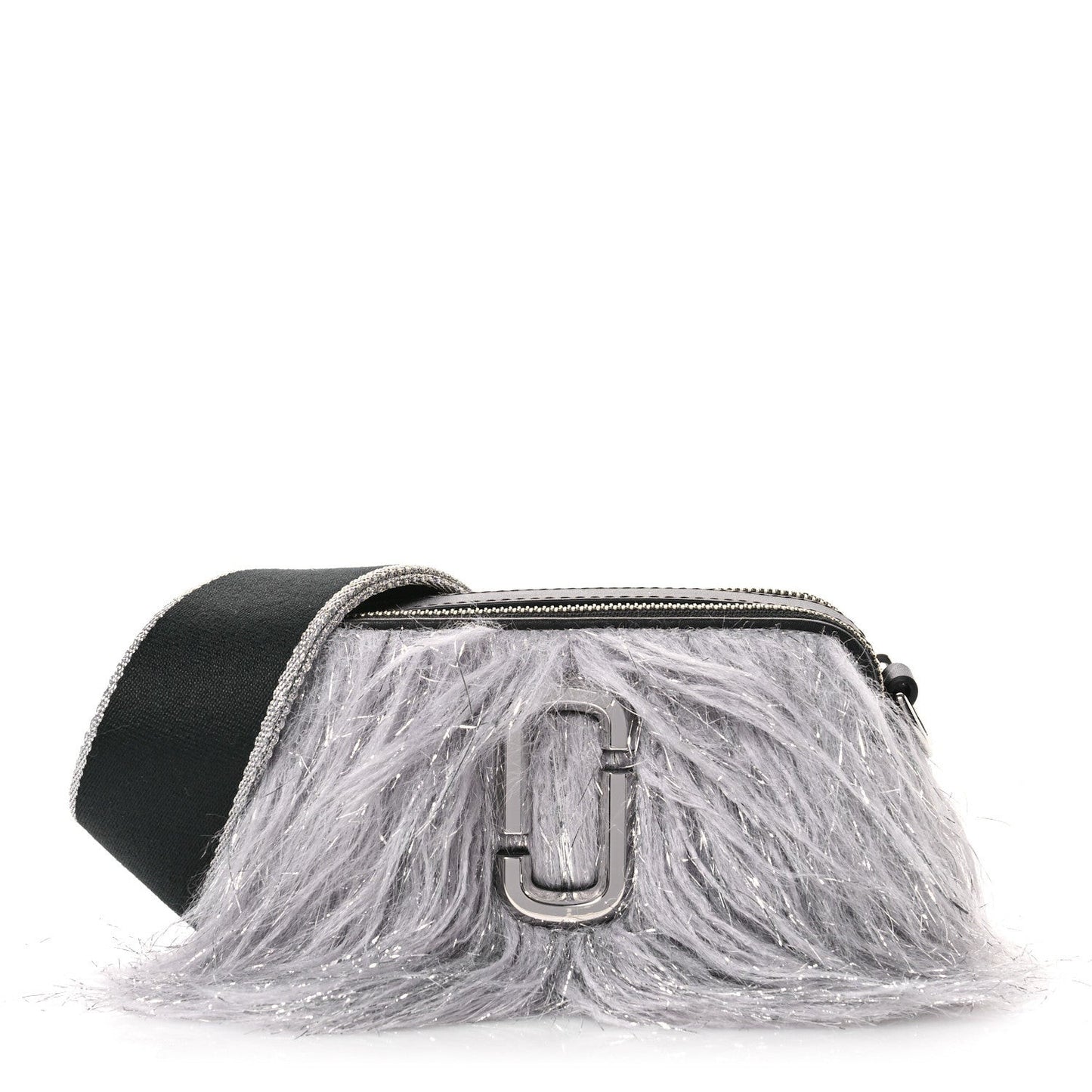 Faux Fur Calfskin The Creature Snapshot Camera Bag Grey Silver
