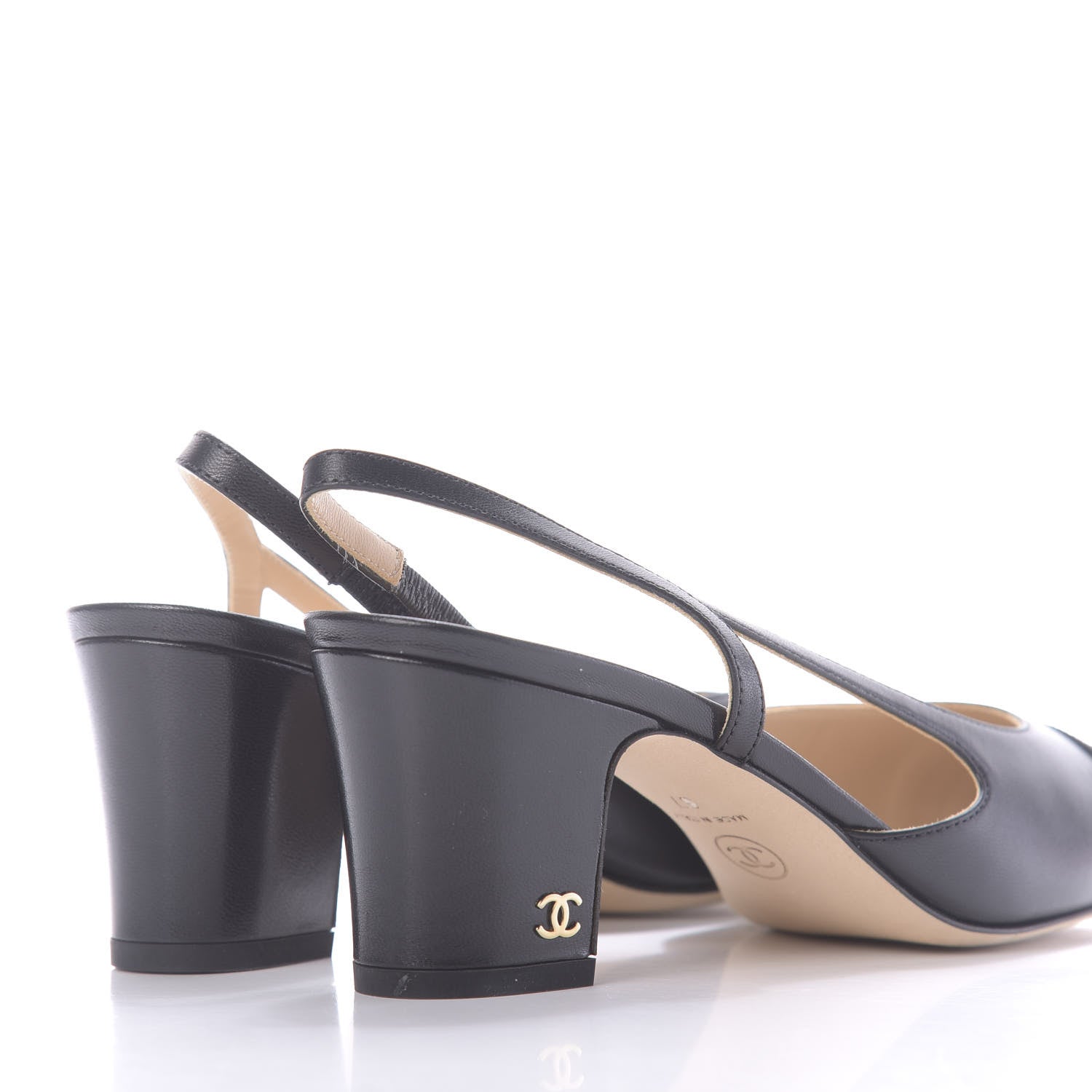 Chanel Goatskin Grosgrain Cap Toe CC Slingback Sandals 37 Black 11 of 12