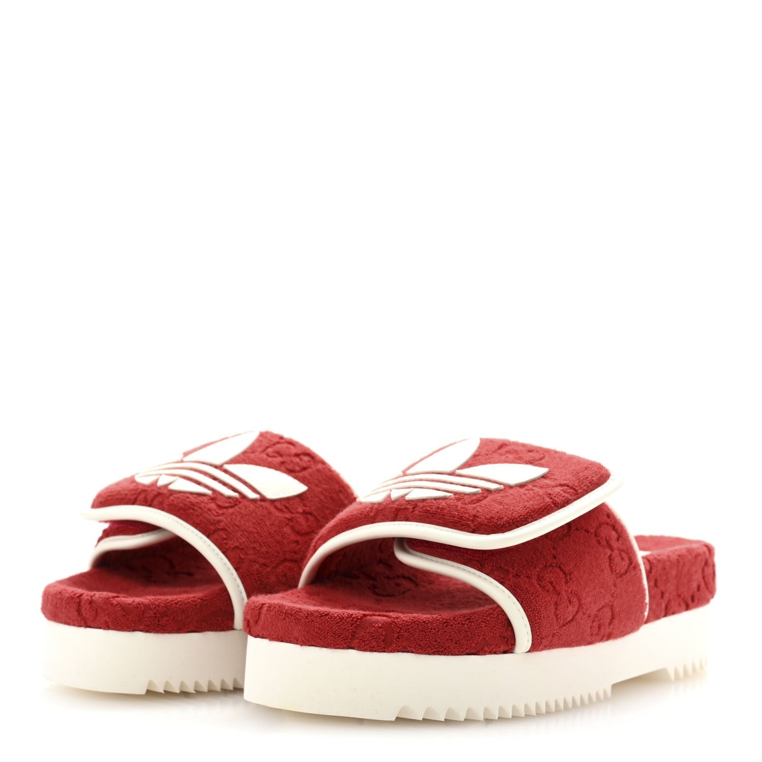 Gucci X ADIDAS Terry Cloth Trefoil GG Monogram Womens Platform Sandals 38 Maple Red Off White 4 of 7