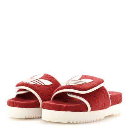 Gucci X ADIDAS Terry Cloth Trefoil GG Monogram Womens Platform Sandals 38 Maple Red Off White 4 of 7