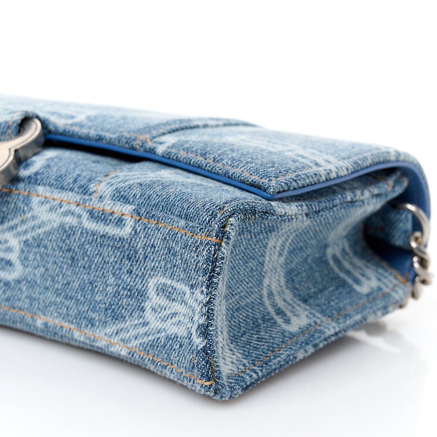 Denim BB Monogram Hourglass Chain Bag Blue