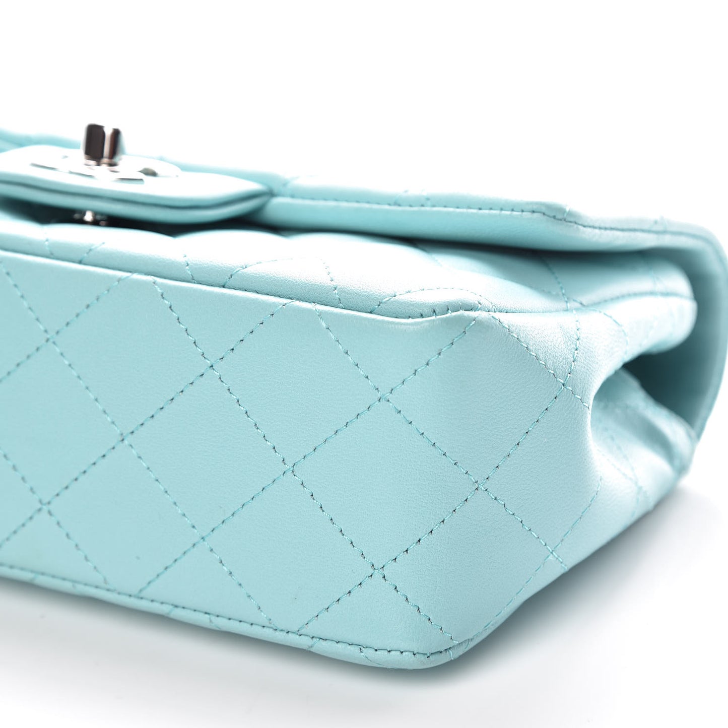 Lambskin Quilted Mini Rectangular Flap Light Blue