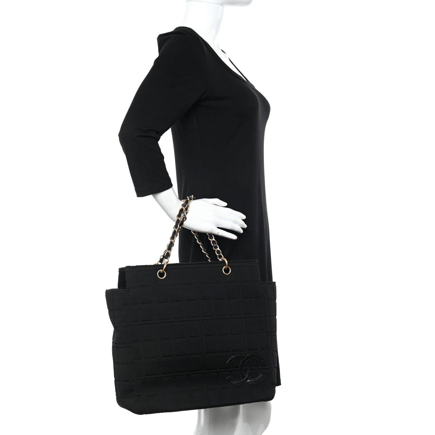 Chanel Jersey Chocolate Bar Quilted CC Shoulder Bag Black 2 of 18